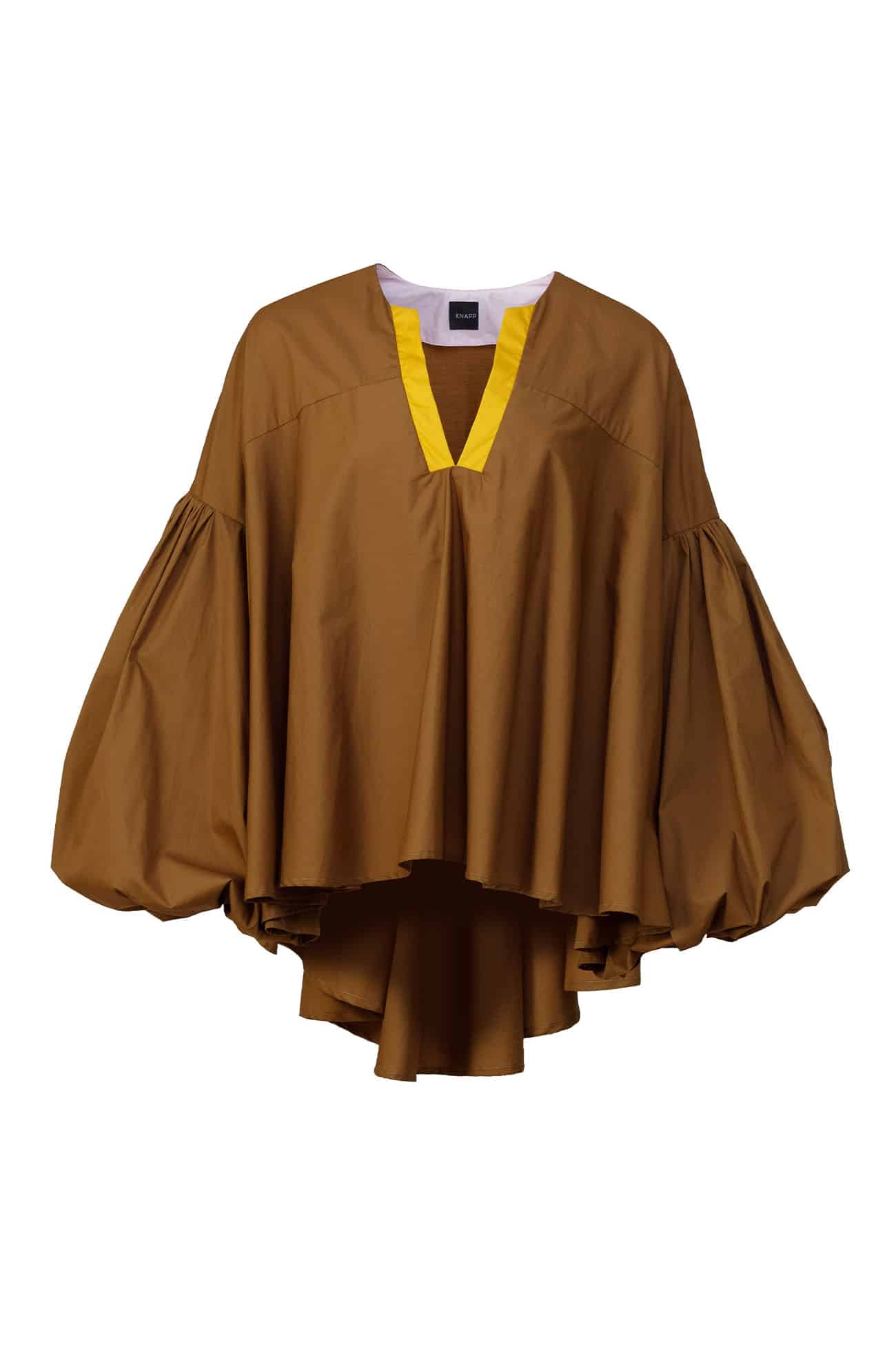 Cotton balloon sleeve shirt in chocolate